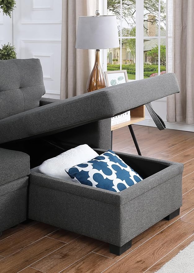 Ball & Cast L-Shape Reversible Sectional Sleeper Sofa Bed 4 in 1 Pull Out Couch with Storage Chaise USB Ports & Cup Holder Convertible Sleeper Corner Couch Pull-Out Sofa Bed for Living Room Office