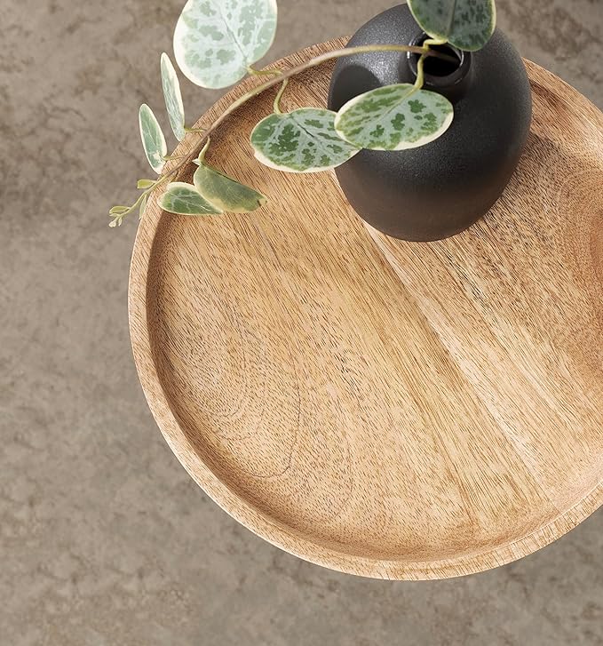 Kate and Laurel Xyler Round Wood and Metal Drink Table, 10 x 10 x 24, Natural Brown Wood and Black, Transitional Plant Pedestal Table for Storage and Display