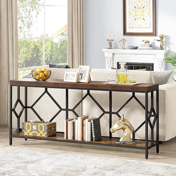Tribesigns 71 Inch Extra Long Sofa Table, Narrow Long Sofa Console Tables Behind Couch Table with Open Storage Shelf