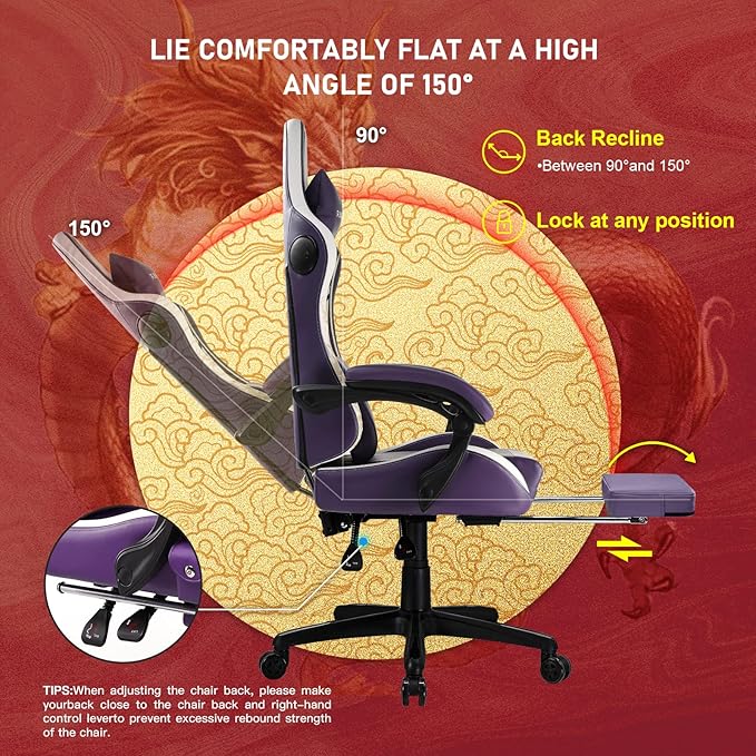 GTPLAYER Gaming Chair with Bluetooth Speakers and Footrest, Dragon Series Video Game Chair ，Heavy Duty Ergonomic Chair，Esports Gaming Chair，Computer Office Desk Chair by GTRACING (Purple)