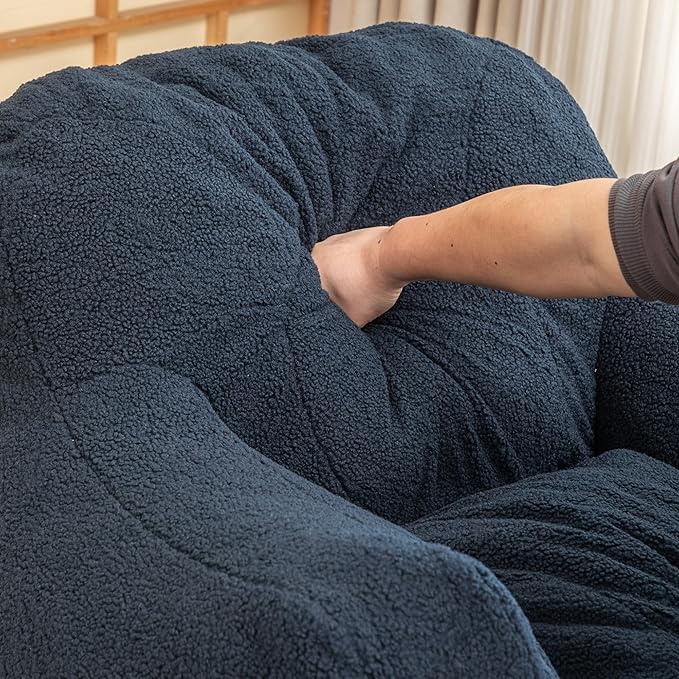 Furniliving Bean Bag Chair, Giant Bean Bag Chair Stuffed Floor Sofa for Adults Comfy Bean Bag Sofa with Back Support, Oversized Bean Bag Couch for Living Room Bedroom Dorm Office, Teddy, Dark Blue
