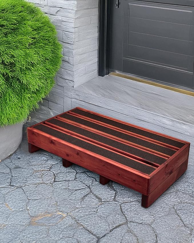 3.5"/6" Heightable Wooden Outdoor Step, 100% Heartwood Step Stools for Adults with 4 Additional Legs & Anti-Slip Traction Tape, One Step Stool for Elderly, Adults, Kids (30" L x 16" W)