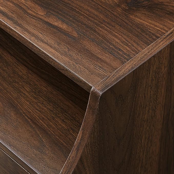 Florence 22 Inch 2 Drawer Open Top Side Table with USB Port - Dark Walnut