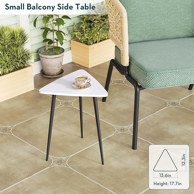 SAYGOER White Side Table Small Triangle End Tables Modern Narrow Sofa Table for Living Room Bedroom Small Space Unique Wooded Bedside Table,Medal Black Frame 13.5" W x 12.3" D x 17.7" H