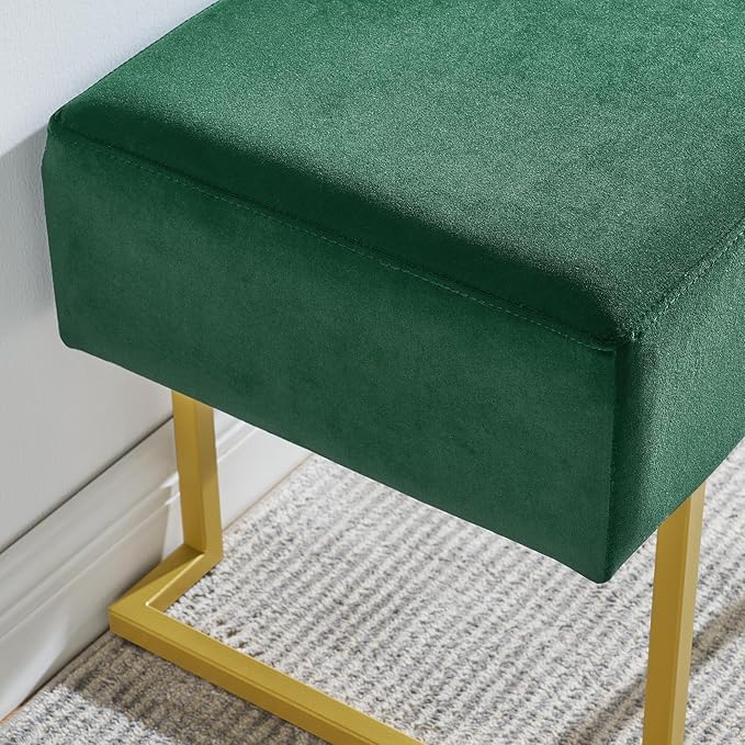 Modern Style Bedroom Single Seat Bench, Cushioned Bed end Stool, Living Room Sofa Stool, Footstool with Golden Iron Legs, Suitable for Bedroom and Living Room (Dark Green, 21.65"x15.74"X16.53")