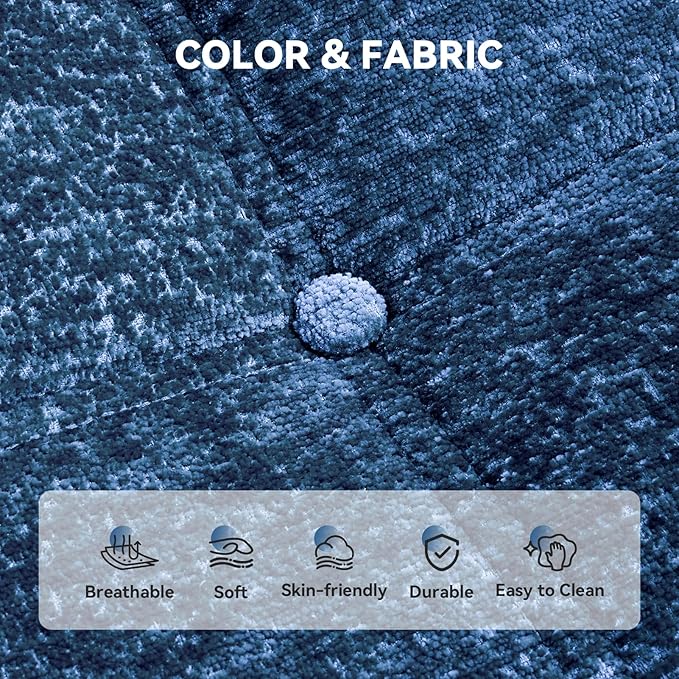 Bean Bag Chair, Soft Chenille Pre-Filled Lazy Chair Floor Sofa Bean Bag Chair for Adults and Teens, Accent Chair for Living Room Bedroom Apartment (Dark Blue)