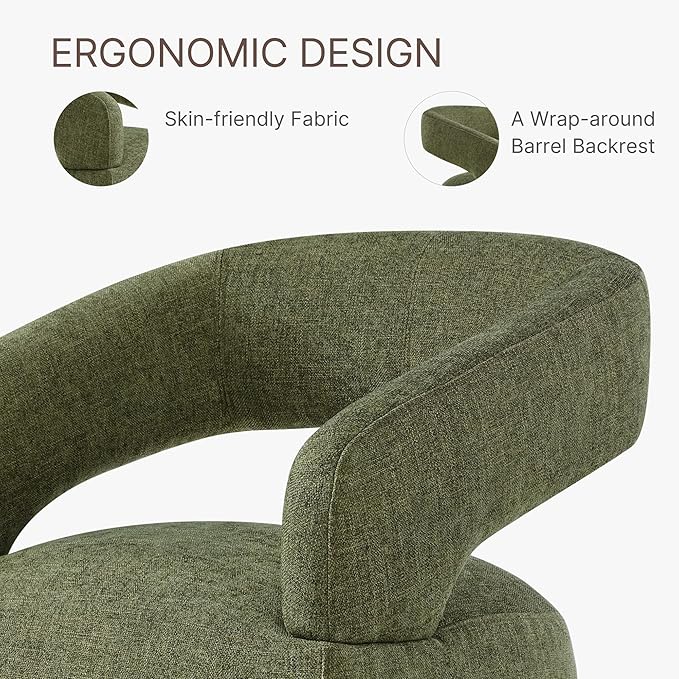Upholstered Dining Chairs with Removable Casters Barrel Side Armchair with Rollers for Diningroom Bedroom Livingroom Reading Room, Green, 4PCS