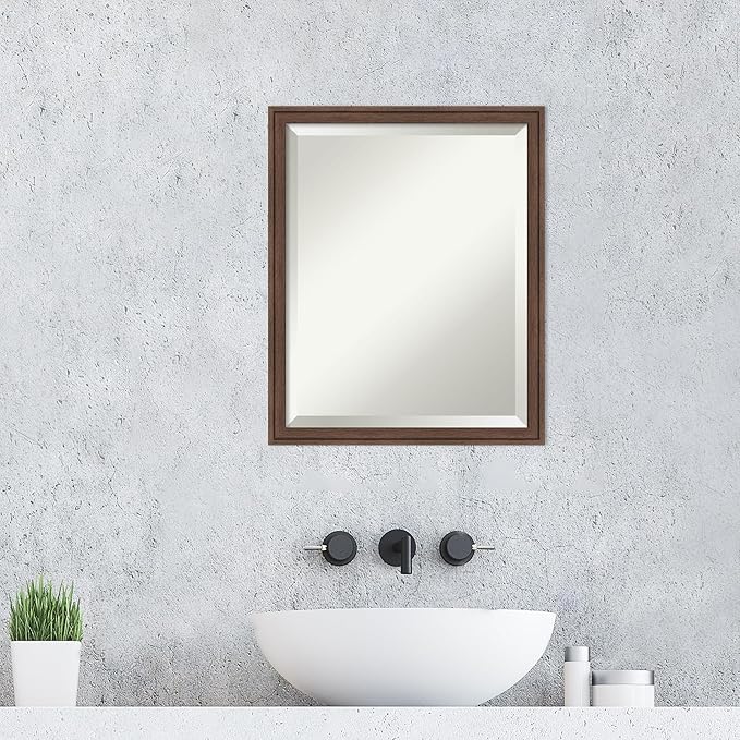 Amanti Art Brown Wall Mirror 22x18 Florence Medium Brown Rectangle Bathroom Mirror for Wall Decor Living Room, Small Casual Frame, Hangs Horizonally and Vertically, Bathroom Decor, Beveled Edge