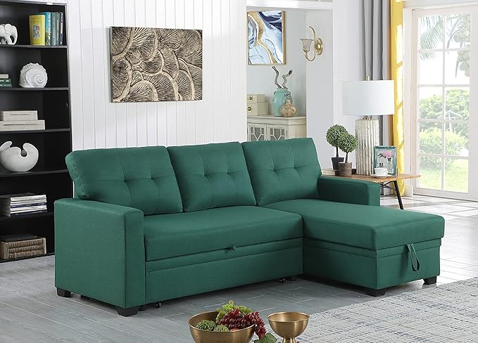 Devion Furniture Philly 4-in-1 Convertible L Shaped Couch with Pull Out Bed and Storage, Sectional Sleeper Sofa with Reversible Chaise for Living Room, Apartment, Bedroom, Office