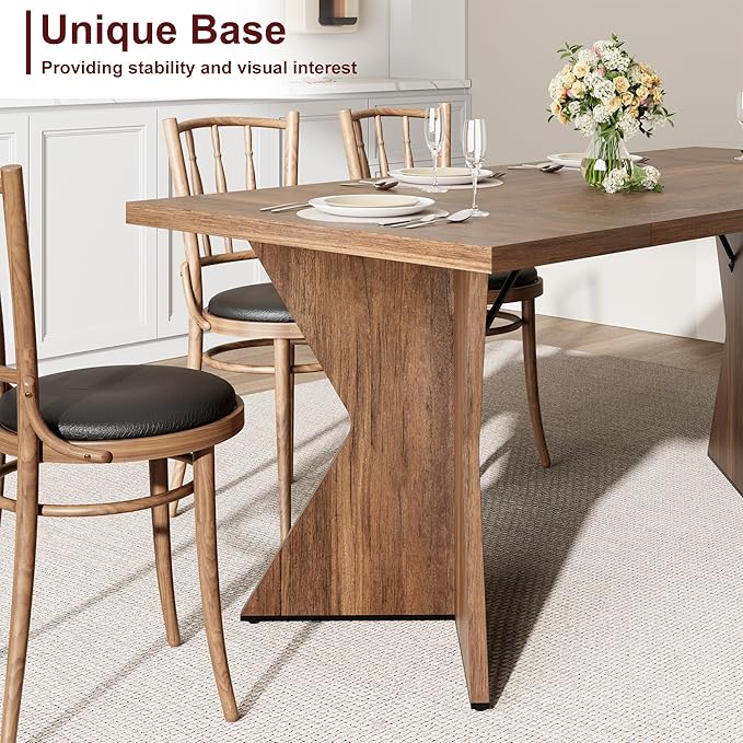 GarveeHome Dining Room Table 6, 71 Inch Rectangular Kitchen Table Dining Room Furniture with Sturdy Frame, Thickened Long Tabledesk and Dinner Desk for Party, Big Family, v-Cut Leg(Retro)