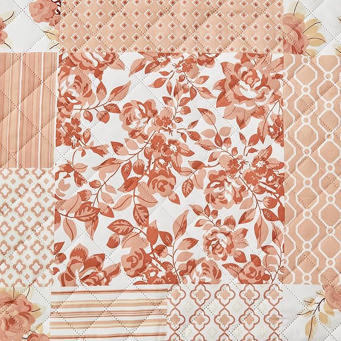 Great Bay Home Reversible Patchwork Chair Cover - Washable Slipcover Furniture Protector with Elastic Straps - Chair Cover for Dogs, Kids, and Pets - Box-Stitched Detail (Chair, Dusty Rose)