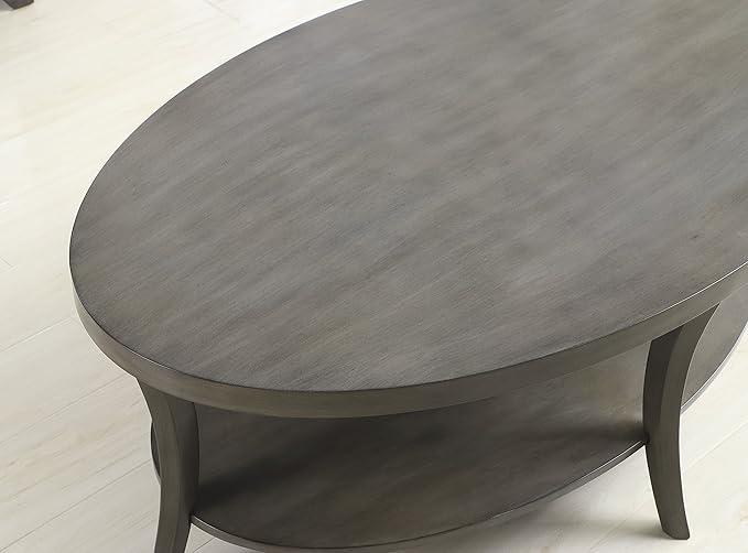 Roundhill Furniture Contemporary Perth Oval Shelf Coffee Table Set, Grey