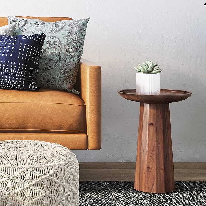 SIMPLIHOME Dayton SOLID ACACIA WOOD 13 inch Wide Round Contemporary Wooden Accent Table in Light Cognac, Fully Assembled for the Living Room and Bedroom