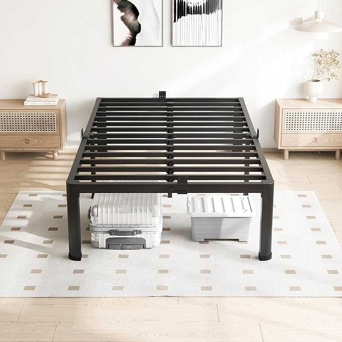 14 Inch Twin XL Bed Frame, 3500Lbs Heavy Duty Metal Platform with Round Corner Legs Mattress Slide Stopper, Steel Slat Support No Box Spring Needed, Noise Free, Non-Slip, Easy Assembly