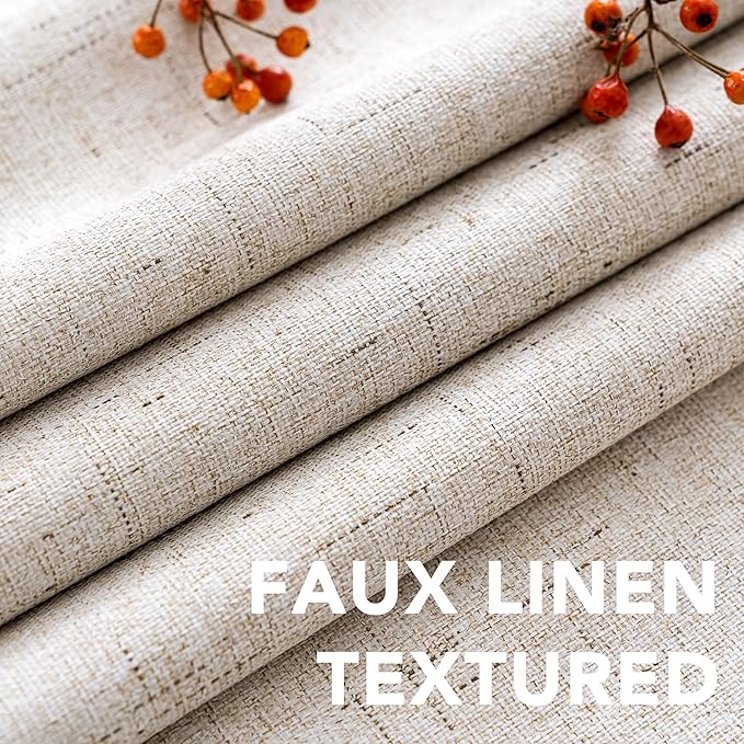 H.VERSAILTEX Primitive Linen Curtains 100% Blackout Curtain Drapes Burlap Curtains with White Thermal Insulated Liner, Grommet Top Drapes Living Room/Bedroom (2 Panels, 42 x 45 Inch, Natural)