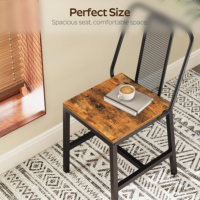 Dining Chairs Set of 2, Wooden Kitchen Chairs, Farmhouse Dining Chairs with Back Support, for Living Room, Kitchen, Rustic Brown and Black CY01L2BRN1