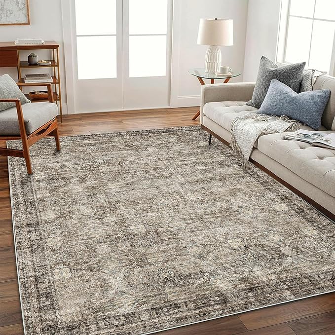 Washable Area Rug 10'x14' Boho Design Non-Shedding Easy Care Ideal for High Traffic Areas in Living Room Bedroom Office Coffee Table Kitchen Large Carpet