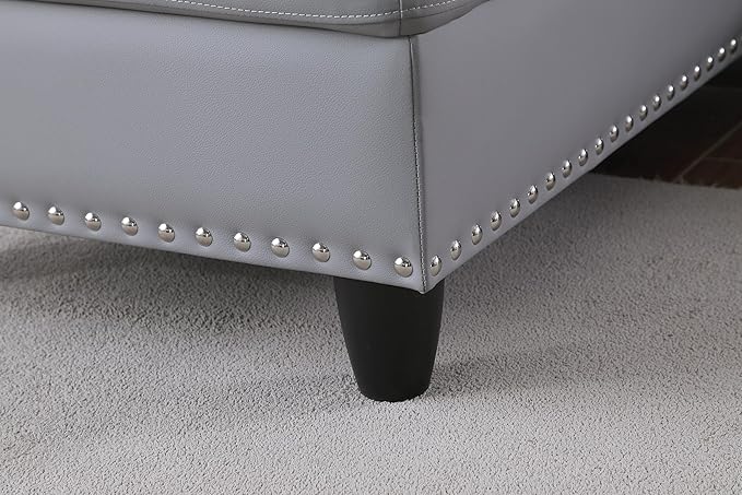Ball & Cast 98" L Shaped Sectional Couch for Living Room,4 Seat Faux Leather Upholstered Modular Sectional Sofa Set 2 PCS with Chaise,Nailhead Trim,Cup Holders,Coffee Table and 2 Pillows for Home,Gray