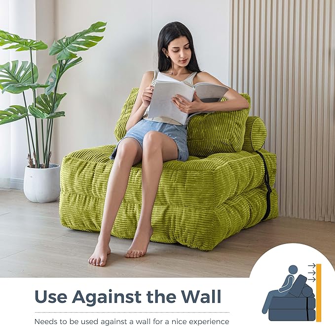 MAXYOYO Folding Sofa Bed, Convertible Sleeper Chair with Pillow Foldable Matress, Portable Fold Out Chair Bed Comfy Floor Sofa Lounge for Living Room Bedroom