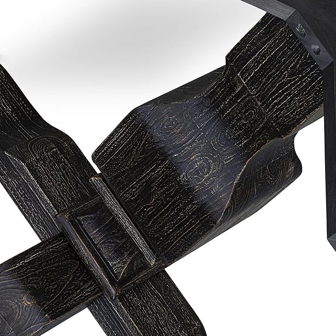 I53-11-TP Wooden Table with Acacia Wood Round Tabletop and Stylish Pedestal Base - Sand Blasted Black Finish