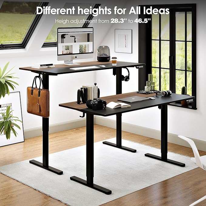 Monomi Electric Height Adjustable Standing Desk, 48x24 Inches, Ergonomic Home Office Sit/Stand Up Desk (Black Steel Frame/Black Top)