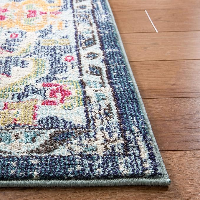 SAFAVIEH Monaco Collection Runner Rug - 2'2" x 16', Navy & Light Blue, Boho Chic Medallion Distressed Design, Non-Shedding & Easy Care, Ideal for High Traffic Areas in Living Room, Bedroom (MNC243N)