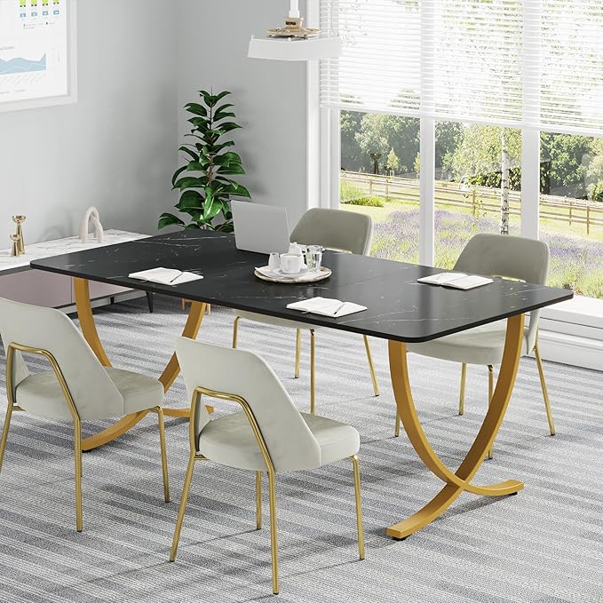 Tribesigns Executive Desk, 63” W x 31.5” D Large Office Desk, Modern Computer Desk Conference Table Meeting Room Table, Business Furniture for Home Office, Black and Gold