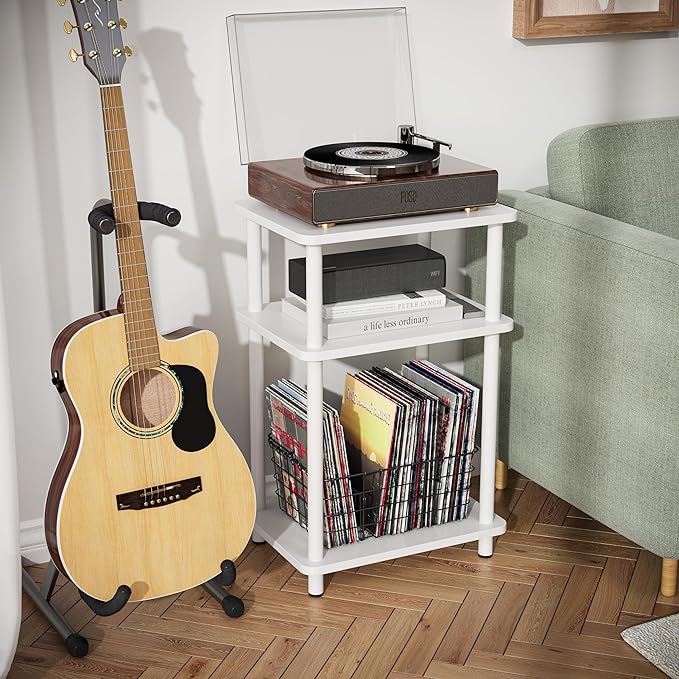 Apicizon 3 Tier End Table, Side Table with Storage Shelf, Small Wooden Table, Nightstand Bedside Table for Small Spaces, Bedroom, Living Room, Easy Assembly, White