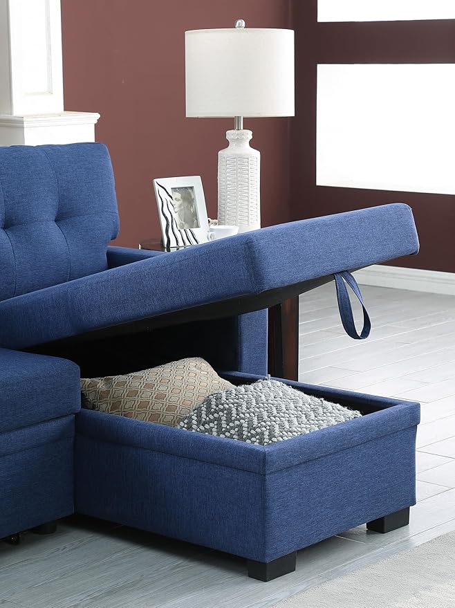 Devion Furniture Garisa 4-in-1 Convertible L Shaped Couch with Pull Out Bed and Storage, Sectional Sleeper Sofa with Reversible Chaise for Living Room, Apartment, Bedroom, Office