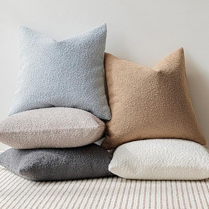 Foindtower Pack of 2 Textured Boucle Throw Pillow Covers Accent Solid Lumbar Pillow Cases Cozy Soft Decorative Couch Cushion Case for Chair Sofa Bedroom Living Room Home Decor, 12 x 20 Inch,Camel