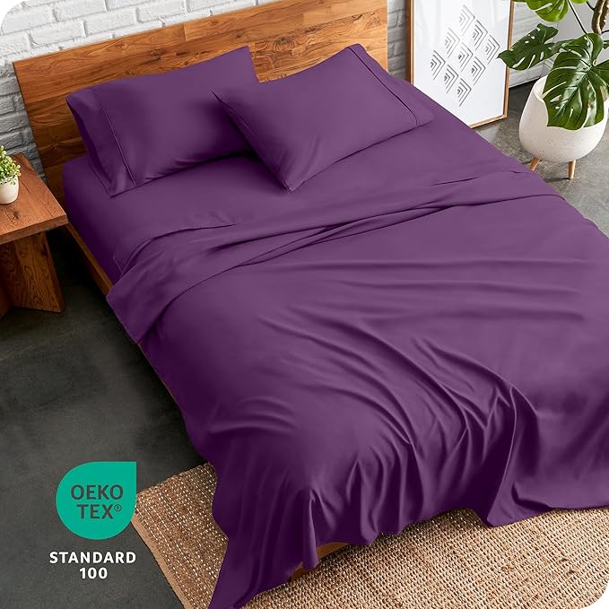 Bare Home Split King Sheet Set - 1800 Ultra-Soft Microfiber Bed Sheets - Double Brushed - Deep Pockets - Easy Fit - 5 Piece Set - Bed Sheets & Pillowcases (Split King, Plum)