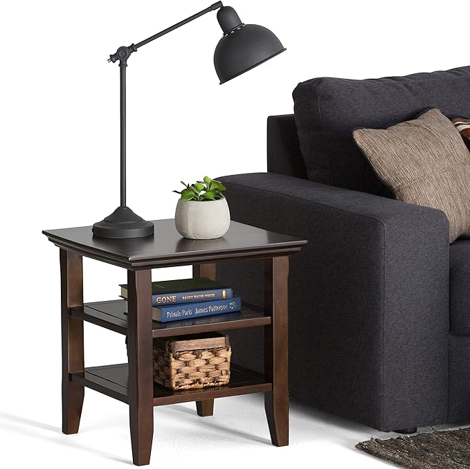 SIMPLIHOME Acadian SOLID WOOD 19 inch Wide Square Transitional End Table in Brunette Brown for the Living Room and Bedroom
