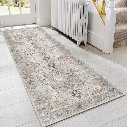 GENIMO Runner Rug 2x4, Non Slip Hallway Runner Rugs, Low Pile Lightweight Machine Washable Vintage Rug for Hallway, Entryway, Bedroom, Kitchen and Corridor,Taupe