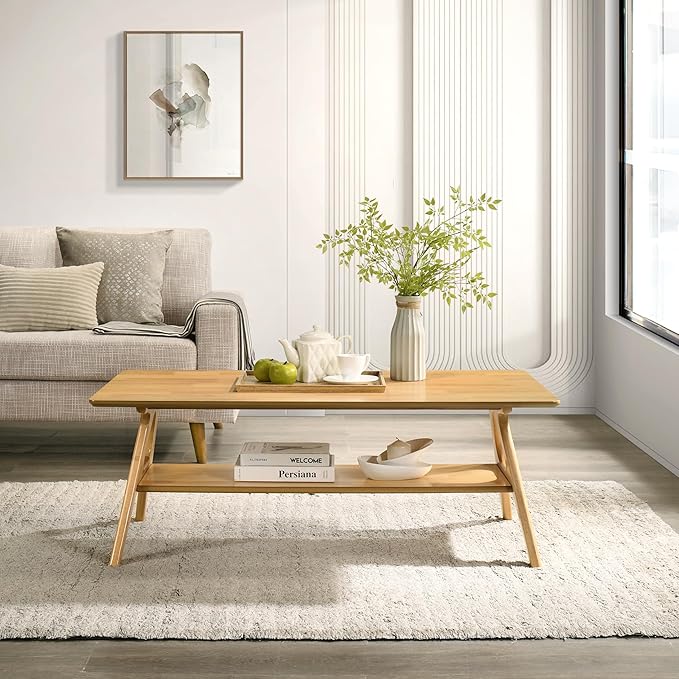 Roundhill Furniture Arona 3-Piece Coffee Table Set, Coffee Table and Two End Tables, Natural Oak Finish
