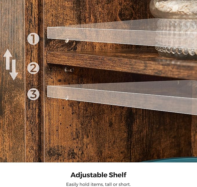 VASAGLE Buffet Cabinet, Coffee Bar Storage Cabinet, Sideboard with 1 Sliding Barn Door, Adjustable Shelves, 11.8 x 27.6 x 31.5 Inches, for Living Room, Rustic Brown and Ink Black ULSC089B01