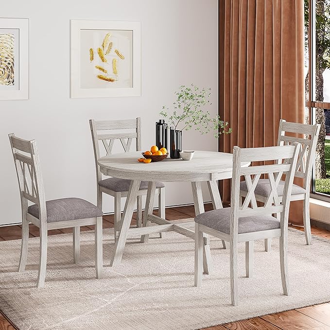Round Solid Wood Dining Table, Part of Dining Table Set, Mix and Match Table, Chair Sold Separately for Dining Room, Kitchen, Grey