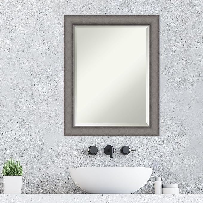 Amanti Art Grey Wall Mirror 29x23 Burnished Concrete Rectangle Bathroom Mirror for Wall Decor Living Room, Medium Modern Contemporary Wood Frame, Hangs Horizonally and Vertically, Bathroom Decor