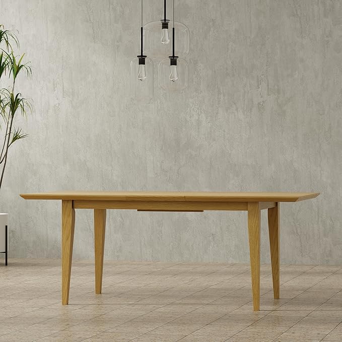 SIMPLIHOME Colby Extendable Dining Table, Solid Wood Oak Veneer in Oak, 60-76 x 36 inches, Contemporary-Style Rectangular Expandable Kitchen Table with Butterfly Leaf for 6+ People