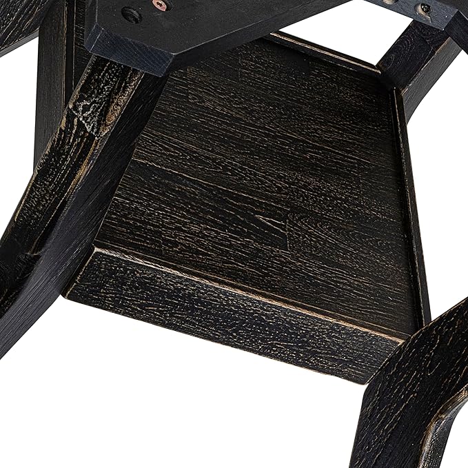 I58-11-TP - A Wood Dining table with a Round Tabletop and Stylish Pedestal, Sand Blasted Black Finish.