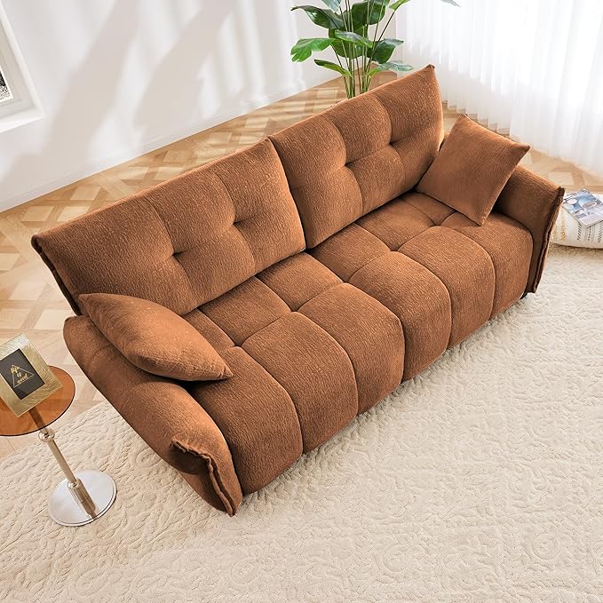 Modern Chenille Fabric 2-Seat Loveseat Sofa, Premium Upholstery Living Room Couch with Tufted Backrest & Comfortable Armrests and High-Resilience Memory Foam Cushions,Orange