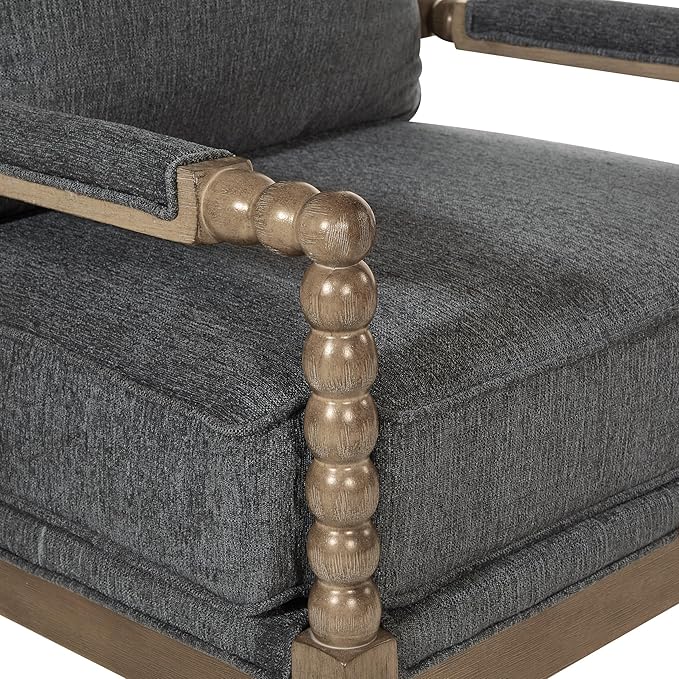 OSP Home Furnishings Fletcher Spindle Accent Chair with Rustic Brown Finish, Charcoal Upholstery