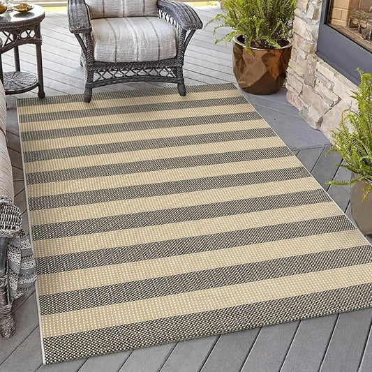 OJIA Washable Outdoor Rug 4'x6', Cotton Woven Outdoor Patio Rug Tan Front Porch Rug Outdoor Door Mat Entryway Rugs Indoor Area Rugs Floor Mat for Backyard/Entry/Kitchen/Bedroom/Living Room