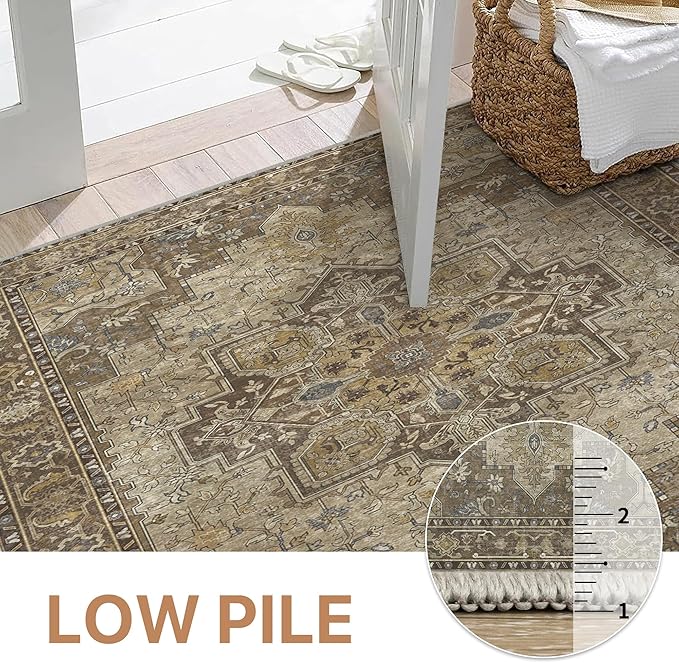 GENIMO 2x12 Runner Rugs for Hallway, Machine Washable Non Slip Vintage Rugs, Low Pile Lightweight Soft Print Rug for enrtyway, Corridor, Home Office, Kitchen, Rustic Brown