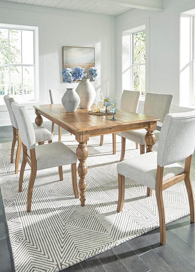 Signature Design by Ashley Rybergston Casual Stain Resistant Upholstered Solid Wood Dining Chair, Set of 2, Beige & Light Brown