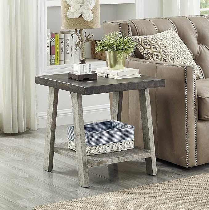 Roundhill Furniture Athens Contemporary 3-Piece Wood Shelf Coffee Table Set, Weathered Walnut and Gray