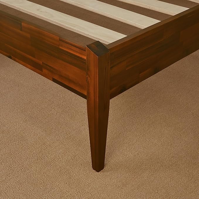 Bme Dinkee 15 Inch Signature Bed Frame Without Headboard - Modern & Minimalist Style with Acacia Wood - 12 Strong Wood Slat Support - Easy Assembly - No Box Spring Neededd - Dark Chocolate, Full