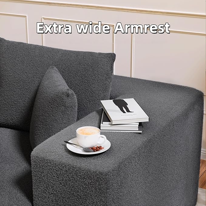 Cloud Sectional Couch, 104”L-Shape Oversized Sofa with Right Chaise Lounge, Modular Sleeper Couch with Pillows & Deep Seat, Rain Drop Velvet Fabric Compressed Sofa for Living Room, Dark Gray