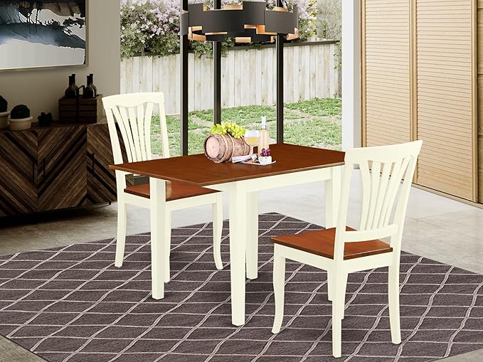 East West Furniture NDAV3-WHI-W 3 Piece Dinette Set for Small Spaces Contains a Rectangle Dining Table with Dropleaf and 2 Dining Room Chairs, 30x48 Inch, Buttermilk & Cherry