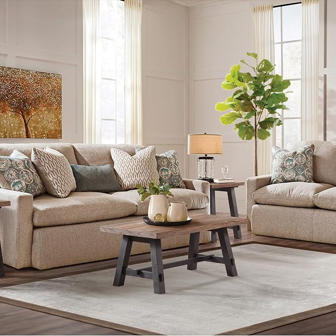 Alaterre Furniture Adam 42-Inch Solid Wood Rustic Coffee Table - Easy Assembly Industrial Style with Natural Finish Living Room Accent Furniture