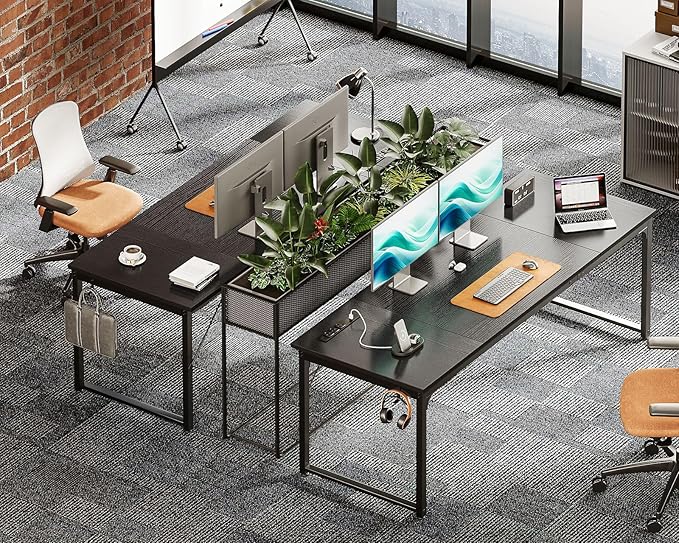 Coleshome 71 Inch Computer Desk with USB Ports, Large Office Desk, Long Study Student Writing Desk, Black